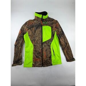 Trail Crest Mens XS Camo High Vis Neon Green Softshell Fleece Lined Jacket